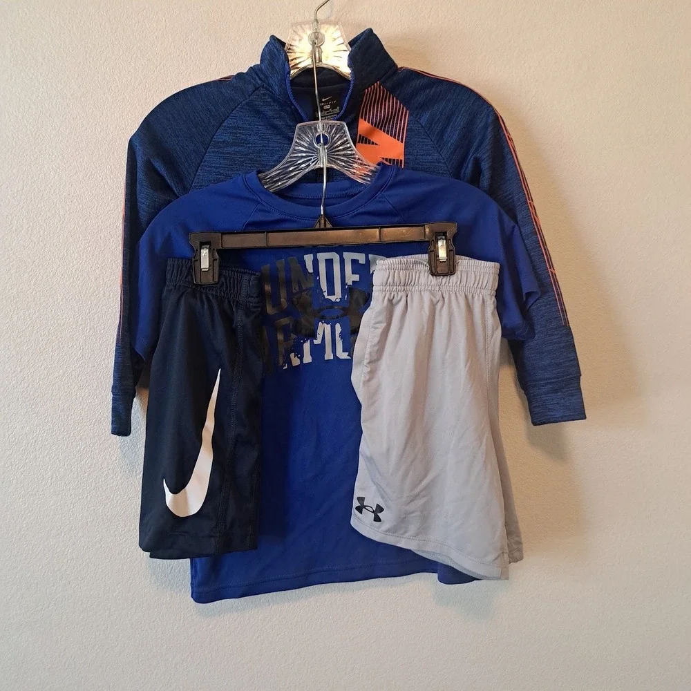 Boys Nike Under Armour Activewear Lot 4pc Jacket Shirt Shorts Size 6 M YSM Blue